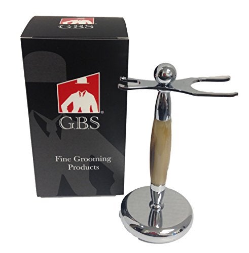 GBS Chrome Horn Accent Dual Stand for Shaving Brush and Razor Stand to Shaving Brush and Razor Opening for Brush and Razor