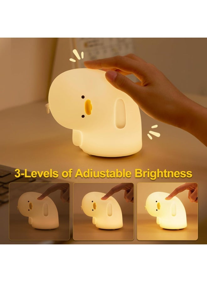 مصباح ليلي لطيف على شكل بطة، مصباح ليلي من السيليكون على شكل بطة، قابل لإعادة الشحن، 3 مستويات قابلة للتعتيم، مصباح طاولة مع مستشعر لمس لغرف النوم، لون أبيض - Image 5