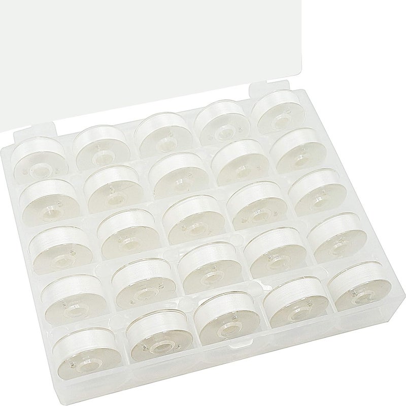 New brothread 25pcs Type L (SA155) Size White Prewound Bobbin Thread Plastic Side for for Commercial & Home Embroidery and Sewing Machines - 60 Weight - Image 1