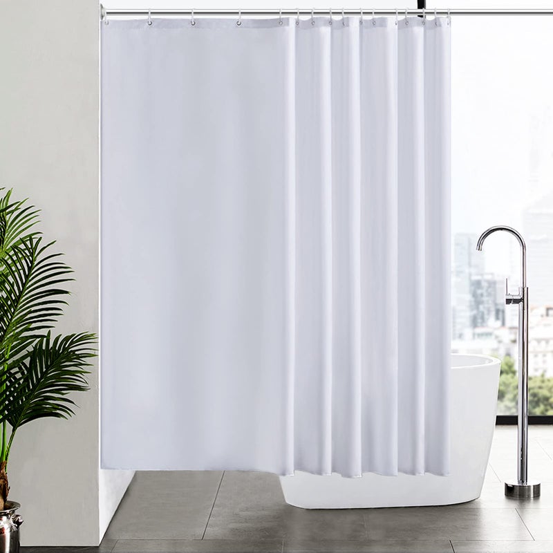 Furlinic Extra Wide Shower Curtain White Waterproof Mould Proof Resistantand Bath Curtains 240x180cm Washable Polyester Fabric with Weight Tape for Wet Room 94x72 Inch