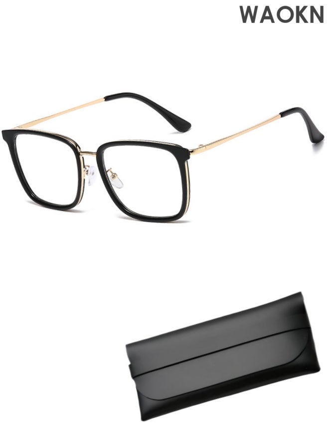 WAOKN Photochromic Blue Light Blocking Glasses for Men Women, Anti Blue Light Eyewear, TV Computer Laptop anti Eye Fatigue,Advanced flat light mirror,Trendy new black gold framed glasses,Metal material is wear-resistant and durable. - Image 1