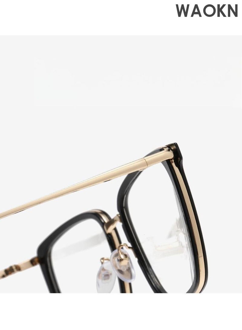 WAOKN Photochromic Blue Light Blocking Glasses for Men Women, Anti Blue Light Eyewear, TV Computer Laptop anti Eye Fatigue,Advanced flat light mirror,Trendy new black gold framed glasses,Metal material is wear-resistant and durable. - Image 2