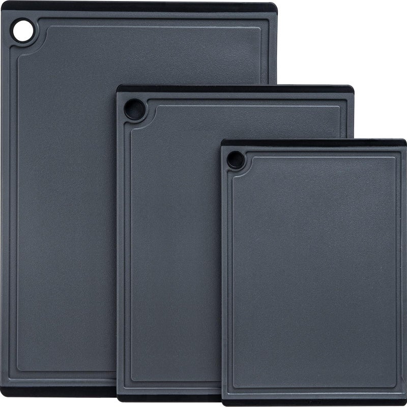 Kikcoin Plastic Cutting Boards for Kitchen 3Piece Large Cutting Board Set Dishwasher Safe Chopping Boards with Nonslip Feet and Juice Grooves Gray