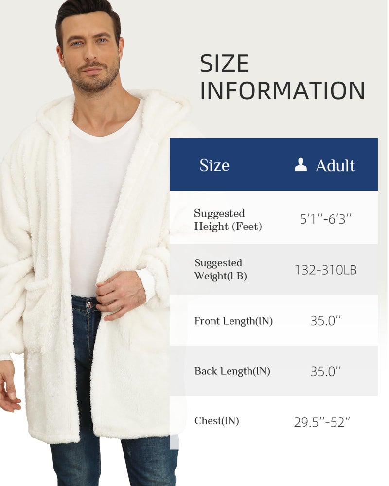 Argstar White Fleece Cardigan for Women and Men, Oversized hoodies Long Sleeve Open Front Jacket with Pockets - Image 5