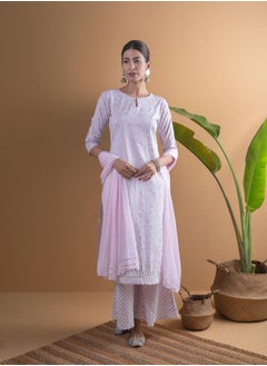 Libas Printed Straight Kurta with Palazzo and Chiffon Solid Dupatta Set by Styli  - Image 1