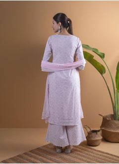 Libas Printed Straight Kurta with Palazzo and Chiffon Solid Dupatta Set by Styli  - Image 4