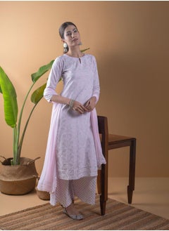 Libas Printed Straight Kurta with Palazzo and Chiffon Solid Dupatta Set by Styli  - Image 3