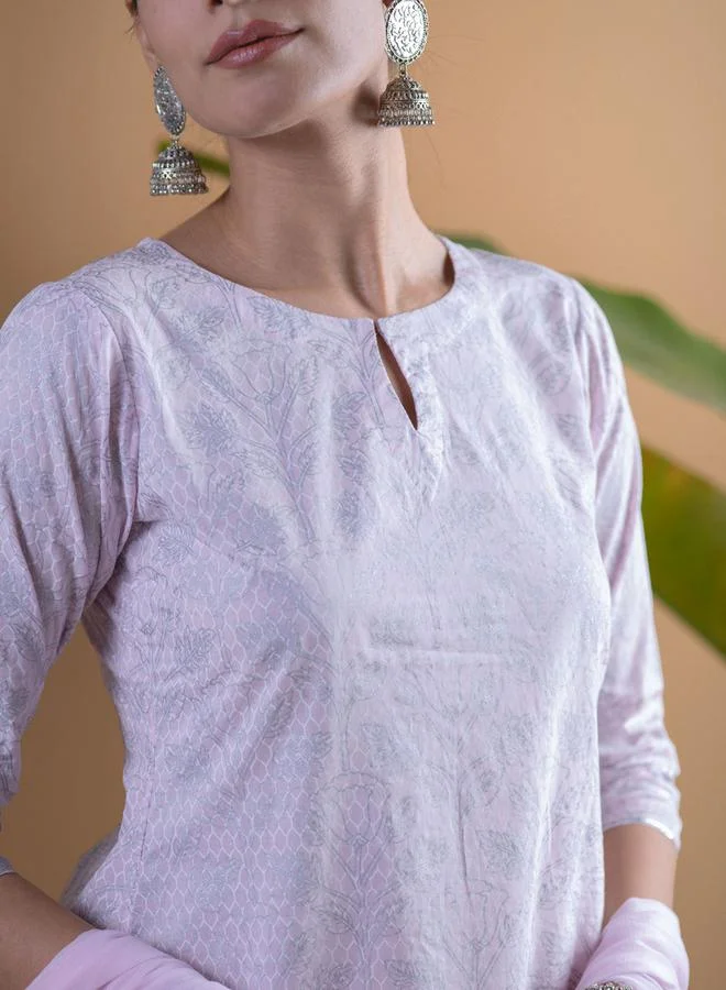 Libas Printed Straight Kurta with Palazzo and Chiffon Solid Dupatta Set by Styli