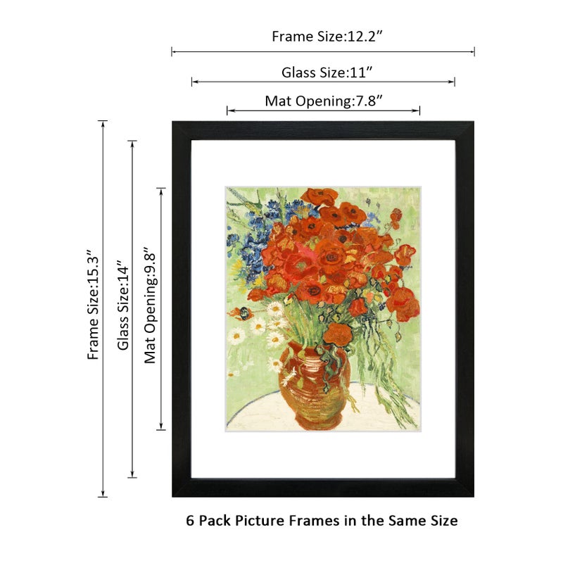 DEKWINN 11x14 Picture Frame Set of 6 with Real Glass for Pictures 8x10 with Mat or 11x14 Without Mat, Wall Gallery or Tabletop display Photo Frames in Black - Image 2