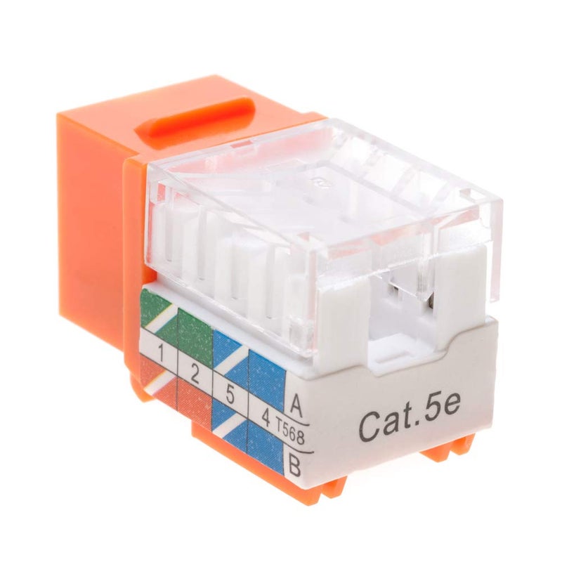SATMAXIMUM Cat5e Keystone Ethernet Wall Jack Punch Down UTP 45-Degree (Easier Termination Than 90-Degree), RJ45 Slim Profile Speed Termination Orange 45° Angled (10 Pack) - Image 4