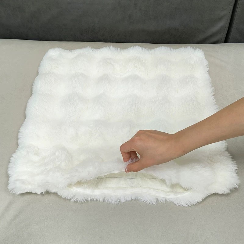 Double-sided imitation rabbit plush pillow, light luxury pillow, large backrest cushion, living room sofa pillow, pillowcase without core, high-end feeling - Image 1