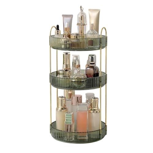 Satpurush 360° Rotating Makeup Organizer Box - Cosmetic Storage with Drawers, Plastic Makeup Holder Stand for Dressing Table, Lipsticks, Nail Polishes & Accessories (3 Layer, Gem Green) - Image 1