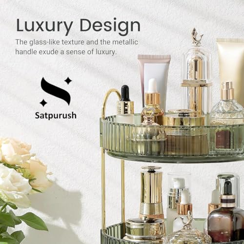 Satpurush 360° Rotating Makeup Organizer Box - Cosmetic Storage with Drawers, Plastic Makeup Holder Stand for Dressing Table, Lipsticks, Nail Polishes & Accessories (3 Layer, Gem Green) - Image 5