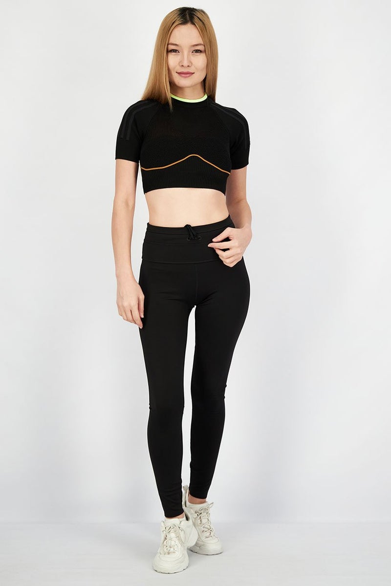adidas Originals Women Sportswear Fit Short Sleeve Training Top, Black  - Image 2