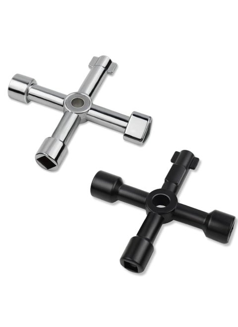 4-Way Sillcock Key, Multi-Functional Square Wrench for Water, Meter Box, Cabinet, Faucet Valves (2-Pack)