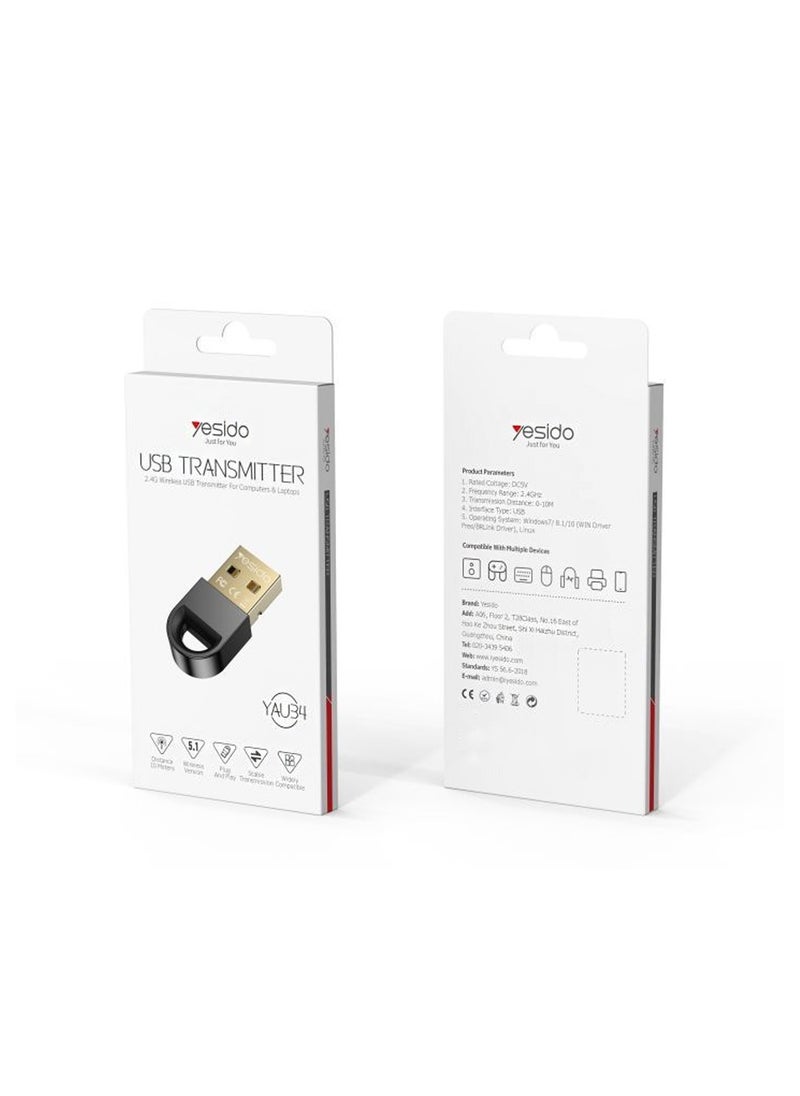 يسيدو - YAU34 جهاز إرسال USB صغير USB محول بلوتوث استقبال لاسلكي صغير USB بلوتوث 5.1 استقبال لأجهزة الكمبيوتر أسود - Image 1