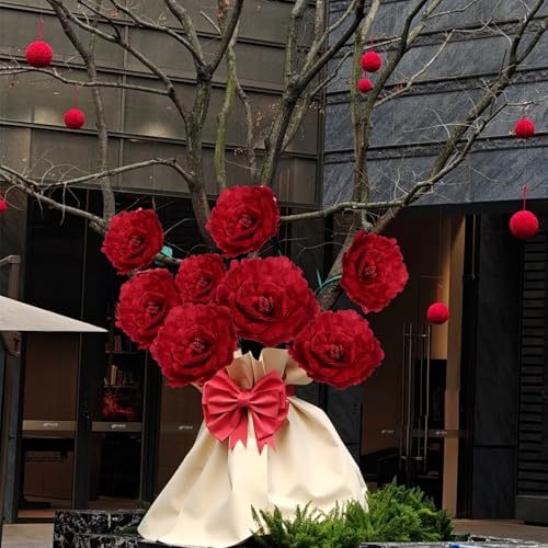 Moorone Set of 3 - Giant Red Velvet Rose Large Handcrafted Artificial Flower Props for Wedding, Home, Party, Event, Backdrop Decoration for Anniversary Birthday Valentine's Day (Red - Rose Heads Only) - Image 3