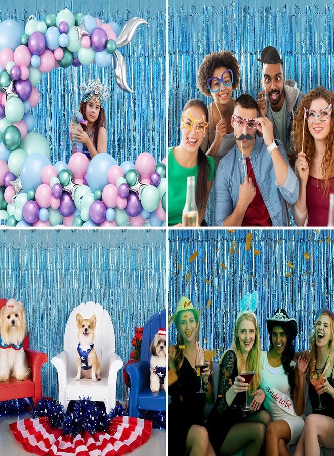 زينة حفلات بشرائط زرقاء، عبوة من قطعتين، مقاس 3.3 × 8.2 قدم، ستارة خلفية بشراشيب من رقائق معدنية زرقاء فاتحة، ديكور حفلات بطابع المحيط، دعائم كشك تصوير لحفلات أعياد الميلاد، وحفلات استقبال المولود، وحفلات توديع العزوبية، وحفلات الزفاف. - Image 5