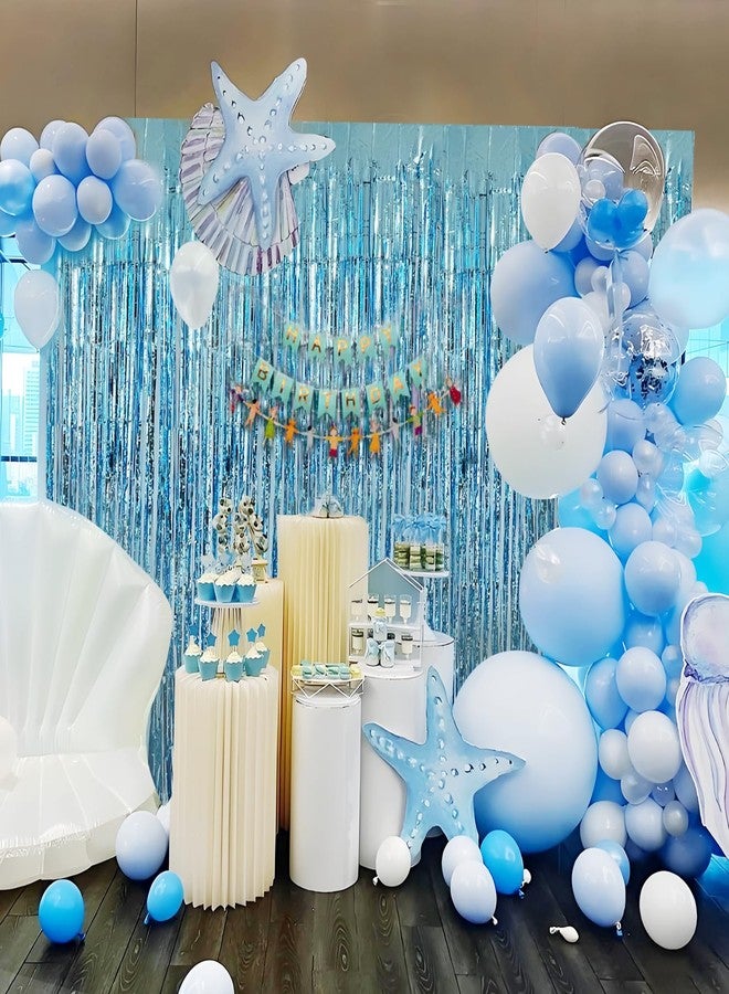 زينة حفلات بشرائط زرقاء، عبوة من قطعتين، مقاس 3.3 × 8.2 قدم، ستارة خلفية بشراشيب من رقائق معدنية زرقاء فاتحة، ديكور حفلات بطابع المحيط، دعائم كشك تصوير لحفلات أعياد الميلاد، وحفلات استقبال المولود، وحفلات توديع العزوبية، وحفلات الزفاف. - Image 4