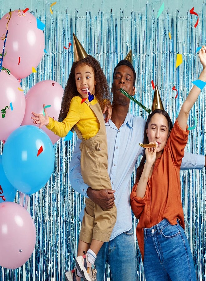 زينة حفلات بشرائط زرقاء، عبوة من قطعتين، مقاس 3.3 × 8.2 قدم، ستارة خلفية بشراشيب من رقائق معدنية زرقاء فاتحة، ديكور حفلات بطابع المحيط، دعائم كشك تصوير لحفلات أعياد الميلاد، وحفلات استقبال المولود، وحفلات توديع العزوبية، وحفلات الزفاف. - Image 3