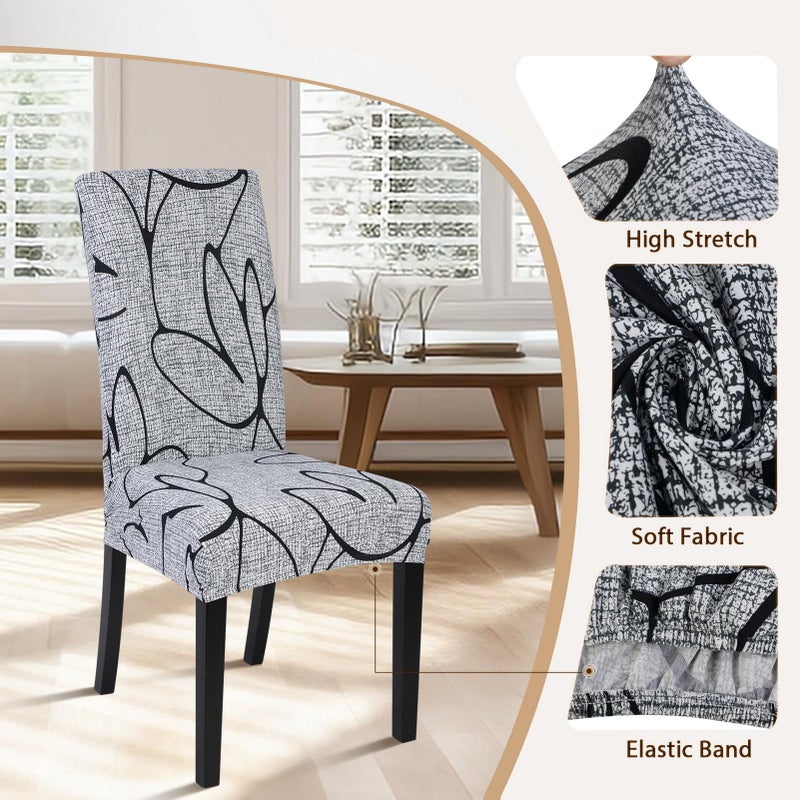 SearchI SearchI Dining Room Chair Covers Set of 6  Stretch Printed Parsons Chair Slipcovers Spandex Removable Washable Kitchen Chair Protector Cover for Dining Room  Hotel  Ceremony (Grey Lotus+White Texture) - Image 3