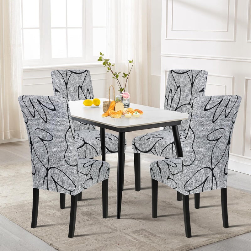 SearchI SearchI Dining Room Chair Covers Set of 6  Stretch Printed Parsons Chair Slipcovers Spandex Removable Washable Kitchen Chair Protector Cover for Dining Room  Hotel  Ceremony (Grey Lotus+White Texture) - Image 2