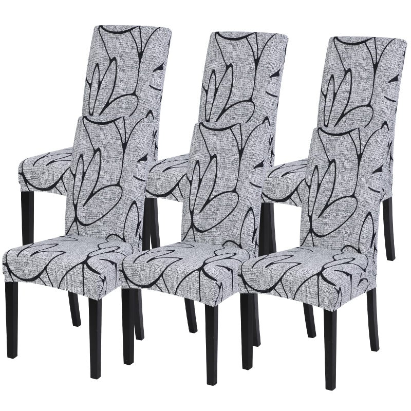 SearchI SearchI Dining Room Chair Covers Set of 6  Stretch Printed Parsons Chair Slipcovers Spandex Removable Washable Kitchen Chair Protector Cover for Dining Room  Hotel  Ceremony (Grey Lotus+White Texture) - Image 1