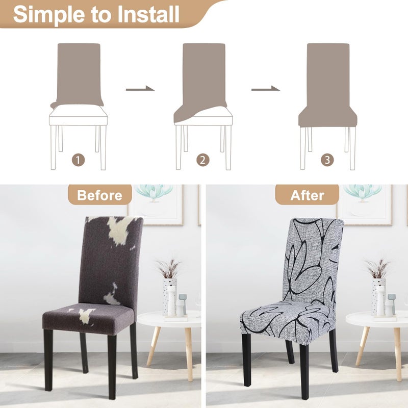 SearchI SearchI Dining Room Chair Covers Set of 6  Stretch Printed Parsons Chair Slipcovers Spandex Removable Washable Kitchen Chair Protector Cover for Dining Room  Hotel  Ceremony (Grey Lotus+White Texture) - Image 4