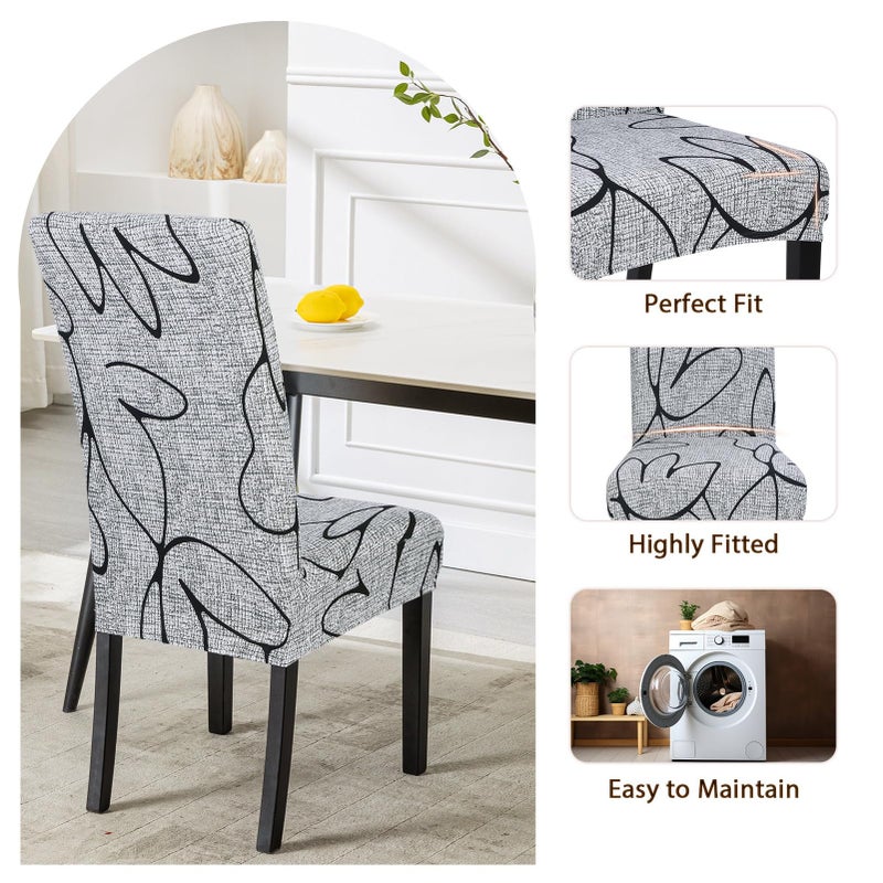 SearchI SearchI Dining Room Chair Covers Set of 6  Stretch Printed Parsons Chair Slipcovers Spandex Removable Washable Kitchen Chair Protector Cover for Dining Room  Hotel  Ceremony (Grey Lotus+White Texture) - Image 5