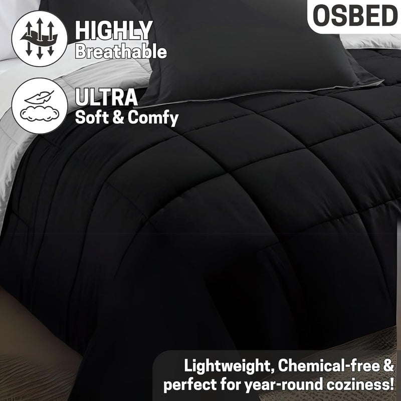 OSBED Premium Comforter Set with Cooling Bed Comforter & 2 Pillow Shams - Black/Navy, 220 x 260cm - Image 3