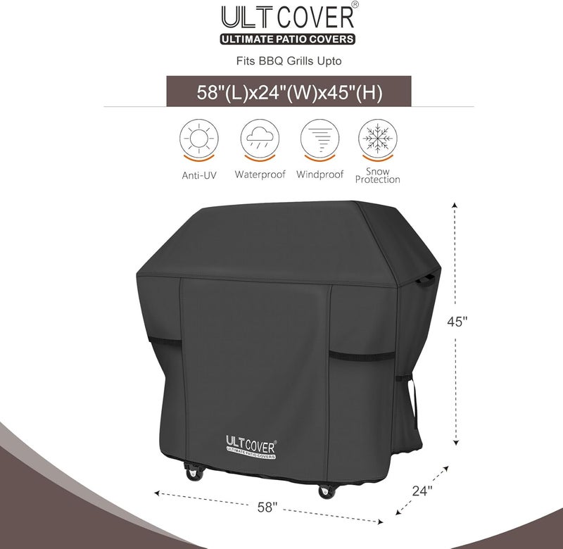 ULTCOVER غطاء شواية أولتكوفر المضاد للماء مقاس 58 بوصة، غطاء باربيكيو متين لشوايات الغاز الخارجية ذات 3-5 شعلات، أسود - Image 2