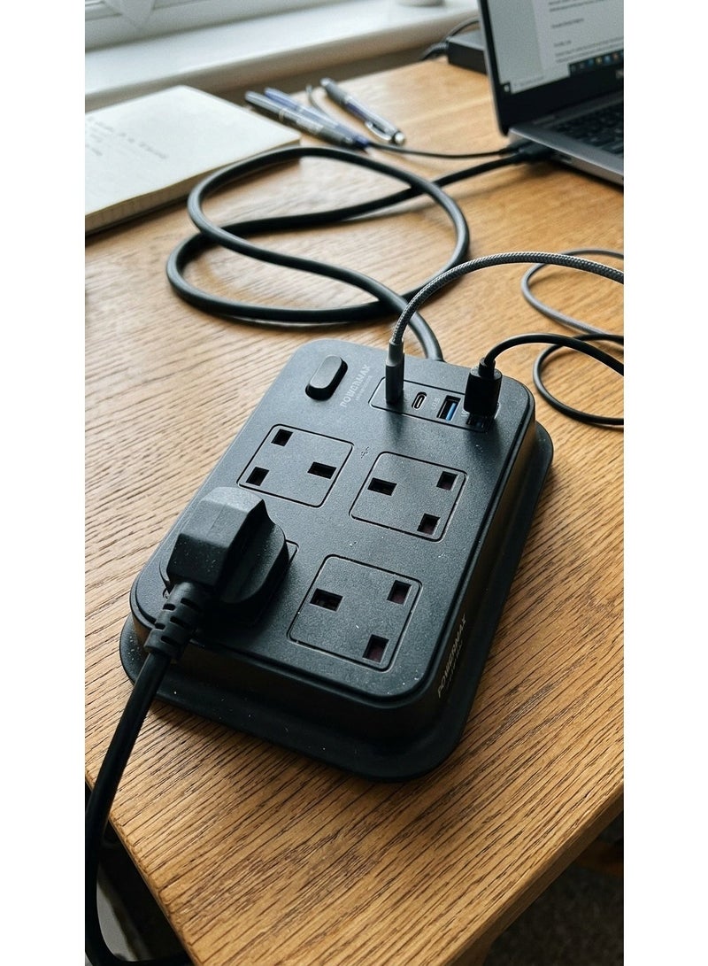 باور ماكس توصيلة كهربائية , مقبس طاقة متعدد الوظائف , مشترك اسود بـ 4 مداخل و 2 مدخل USB و 2 مدخل USB-C بتقنية PD سريع جدا , مقبس بمنافذ متعددة مناسب لجميع الأجهزة طويل جدا 3 متر- MX50 - Image 5