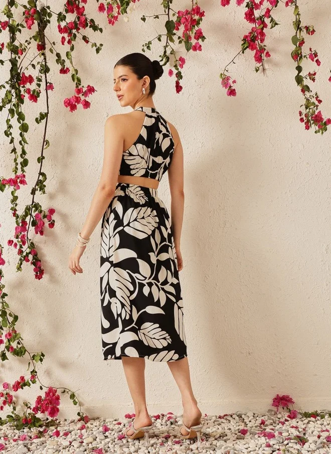 STREET 9  Floral Print Crepe Halter Neck Midi Dress for Women for Women | Best Price UAE