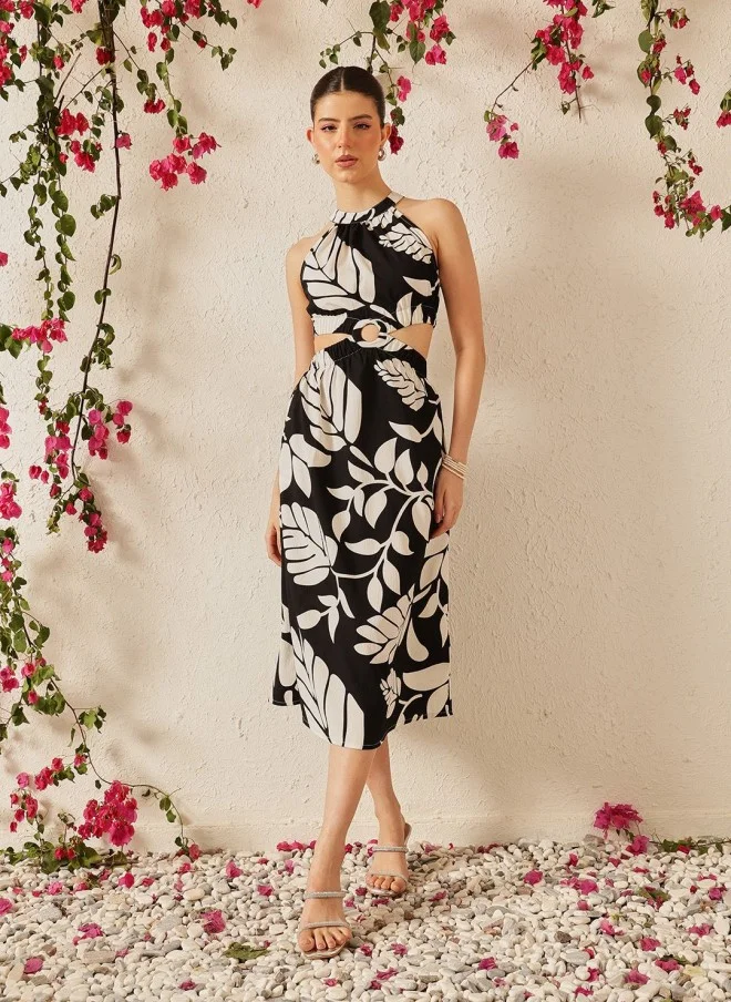 STREET 9  Floral Print Crepe Halter Neck Midi Dress for Women for Women | Best Price UAE