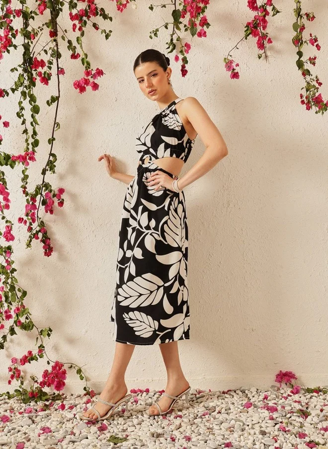 STREET 9  Floral Print Crepe Halter Neck Midi Dress for Women for Women | Best Price UAE