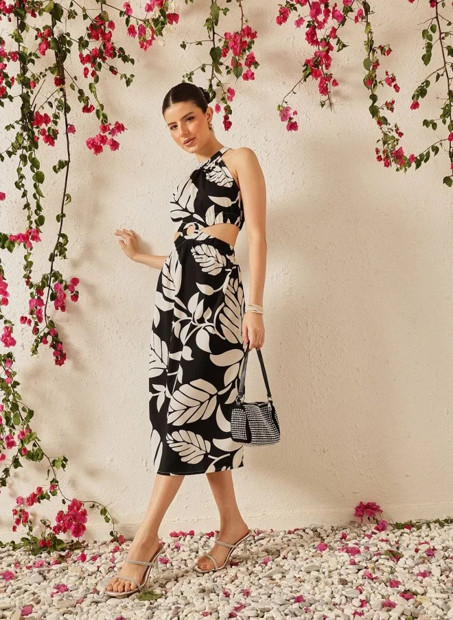 STREET 9 Floral Print Crepe Halter Neck Midi Dress for Women