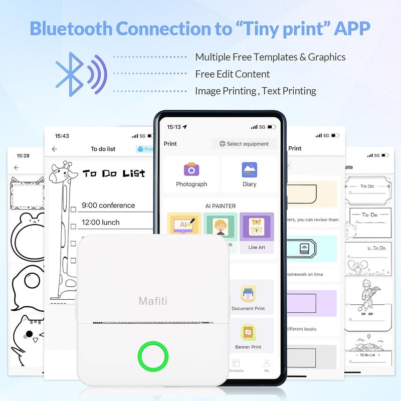 mafiti Mini Printer,Pocket Sticker Printer,Bluetooth Inkless Thermal Instant Photo Printer Compatible with iOS Android for Learning Assistance Picture Office Receipt Label Note Fun, Work, Journal - Image 3