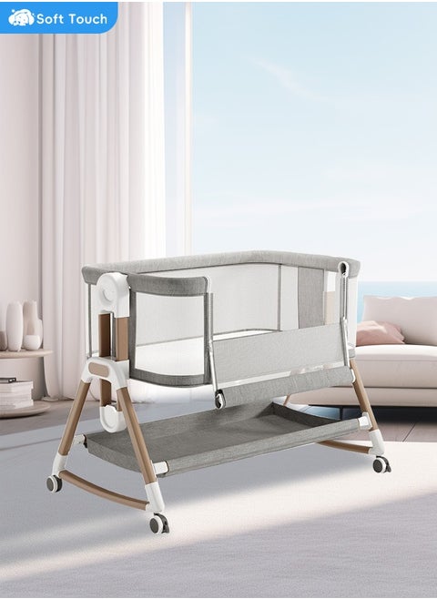 3 in 1 Baby Bassinet Bedside Sleeper Folding Portable Crib For Infant Newborn with Adjustable 6 Height Breathable Rocking Bassinet with Storage Baby Bed