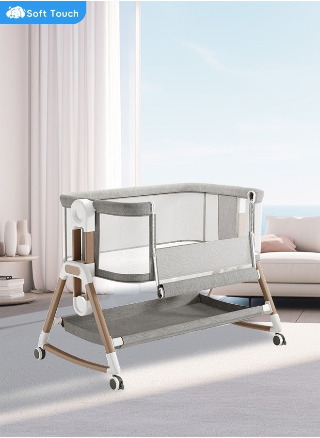Soft Touch - 3 in 1 Baby Bassinet Bedside Sleeper Folding Portable Crib For Infant Newborn with Adjustable 6 Height Breathable Rocking Bassinet with Storage Baby Bed - Image 1