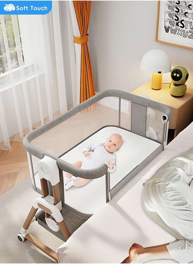 Soft Touch - 3 in 1 Baby Bassinet Bedside Sleeper Folding Portable Crib For Infant Newborn with Adjustable 6 Height Breathable Rocking Bassinet with Storage Baby Bed - Image 1