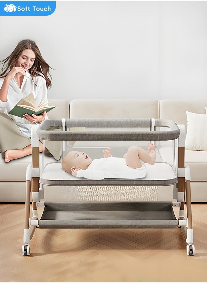 Soft Touch - 3 in 1 Baby Bassinet Bedside Sleeper Folding Portable Crib For Infant Newborn with Adjustable 6 Height Breathable Rocking Bassinet with Storage Baby Bed - Image 1