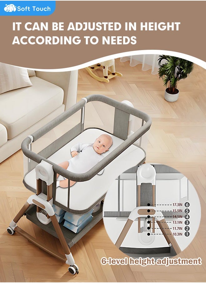 Soft Touch - 3 in 1 Baby Bassinet Bedside Sleeper Folding Portable Crib For Infant Newborn with Adjustable 6 Height Breathable Rocking Bassinet with Storage Baby Bed - Image 1