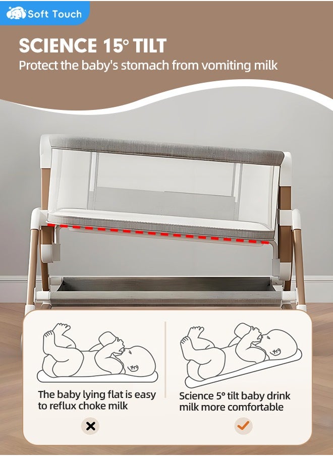 Soft Touch - 3 in 1 Baby Bassinet Bedside Sleeper Folding Portable Crib For Infant Newborn with Adjustable 6 Height Breathable Rocking Bassinet with Storage Baby Bed - Image 1