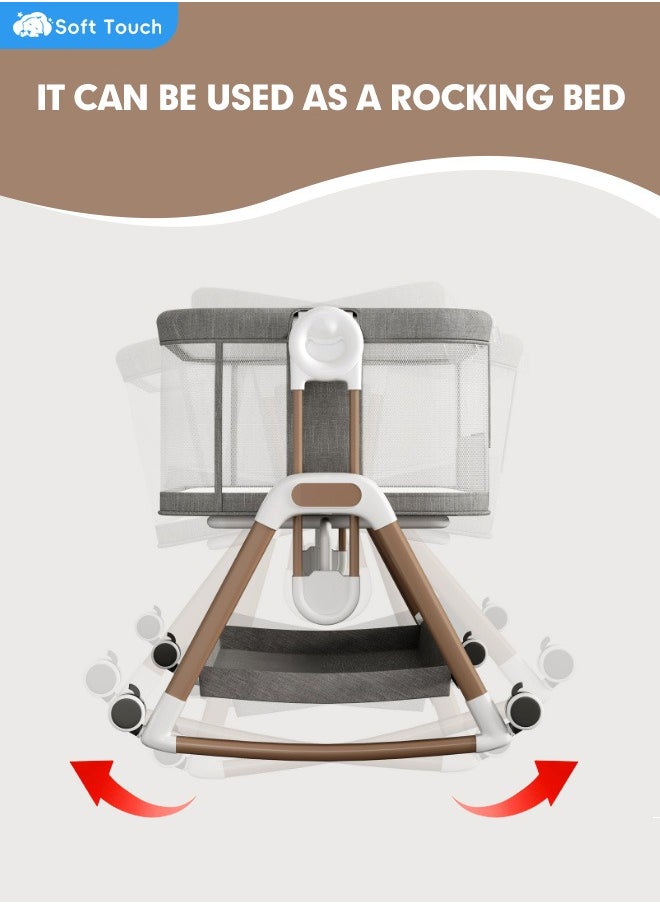 Soft Touch - 3 in 1 Baby Bassinet Bedside Sleeper Folding Portable Crib For Infant Newborn with Adjustable 6 Height Breathable Rocking Bassinet with Storage Baby Bed - Image 1