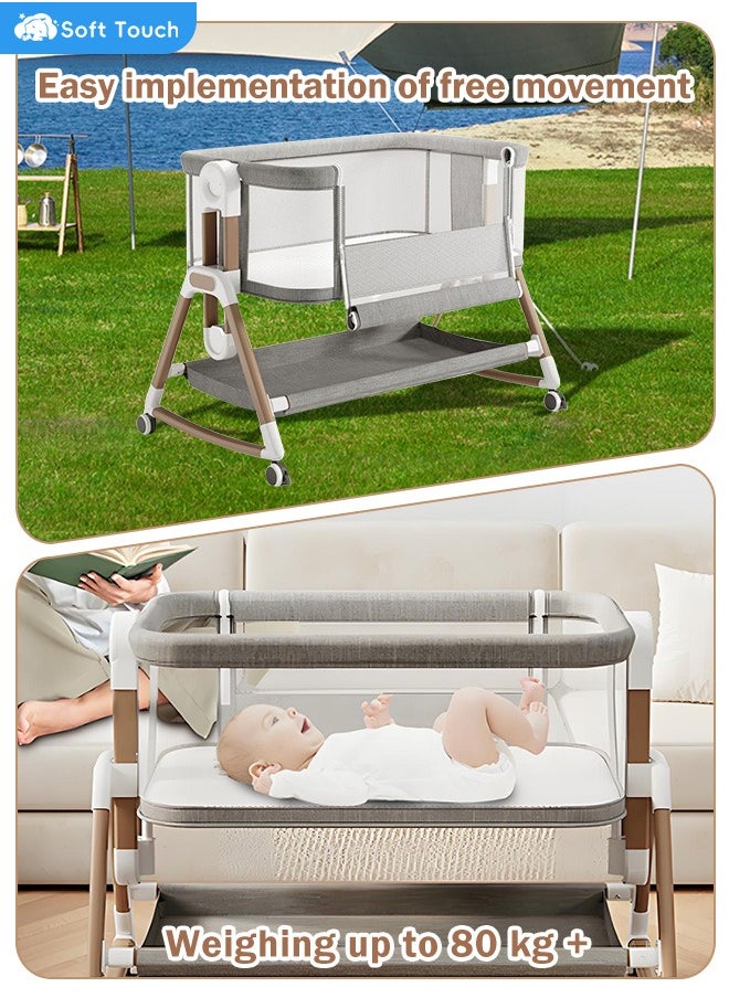 Soft Touch - 3 in 1 Baby Bassinet Bedside Sleeper Folding Portable Crib For Infant Newborn with Adjustable 6 Height Breathable Rocking Bassinet with Storage Baby Bed - Image 1