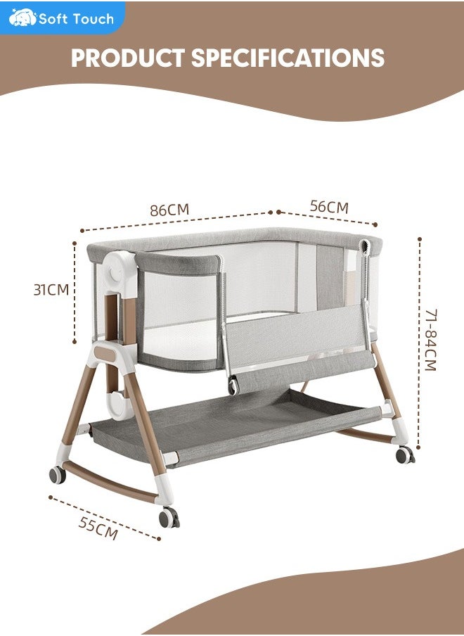Soft Touch - 3 in 1 Baby Bassinet Bedside Sleeper Folding Portable Crib For Infant Newborn with Adjustable 6 Height Breathable Rocking Bassinet with Storage Baby Bed - Image 1