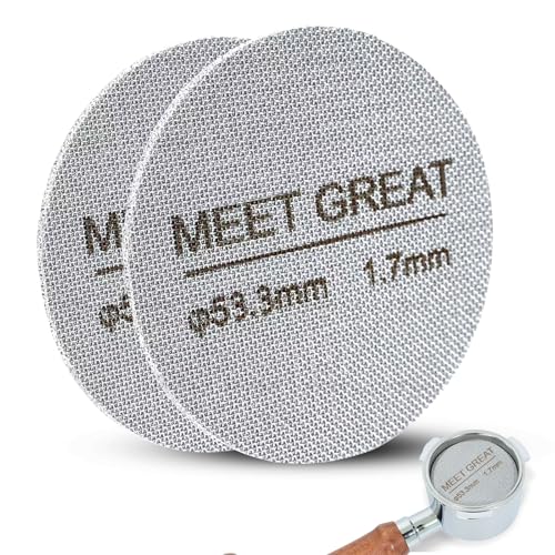 Meet Great- 2 Packs 53.3mm Espresso Puck Screen, 1.7mm Thickness 150μm 316L Stainless Steel, Upgraded Reusable Coffee Filter Screen for 54mm Breville Portafilter Filter Basket - Image 1