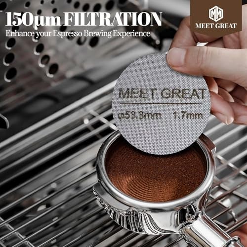 Meet Great- 2 Packs 53.3mm Espresso Puck Screen, 1.7mm Thickness 150μm 316L Stainless Steel, Upgraded Reusable Coffee Filter Screen for 54mm Breville Portafilter Filter Basket - Image 5