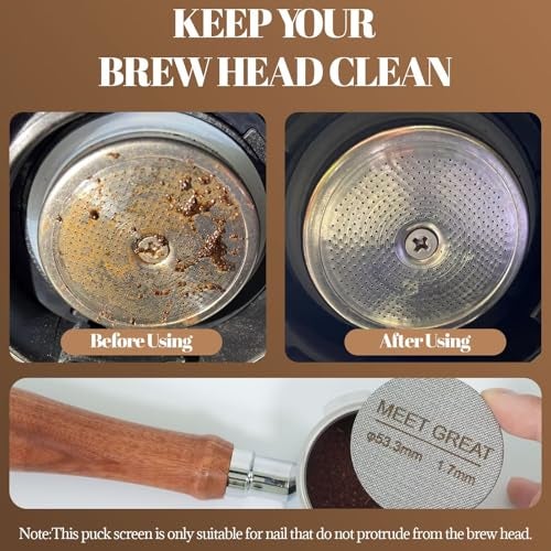 Meet Great- 2 Packs 53.3mm Espresso Puck Screen, 1.7mm Thickness 150μm 316L Stainless Steel, Upgraded Reusable Coffee Filter Screen for 54mm Breville Portafilter Filter Basket - Image 4