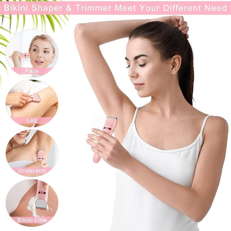 Bosidin 4-in-1 Electric Ladies Shaver & Bikini Trimmer – Painless Waterproof Cordless Hair Removal Set with Interchangeable Cutter Heads and Charging Stand (Pink) - Image 5